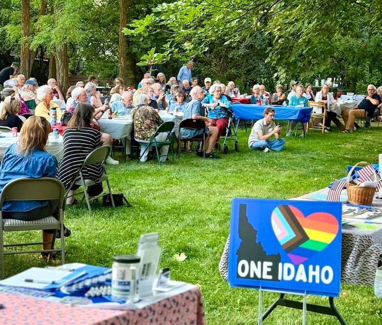 A group of Latah County Democrats at an outdoor gathering in 2026